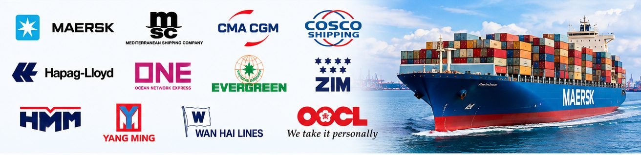 Maersk, MSC, CMA CGM, COSCO Shipping, Hapag-Lloyd, ONE, Evergreen, OOCL, ZIM, HMM, Yang Ming, Wan Hai Lines